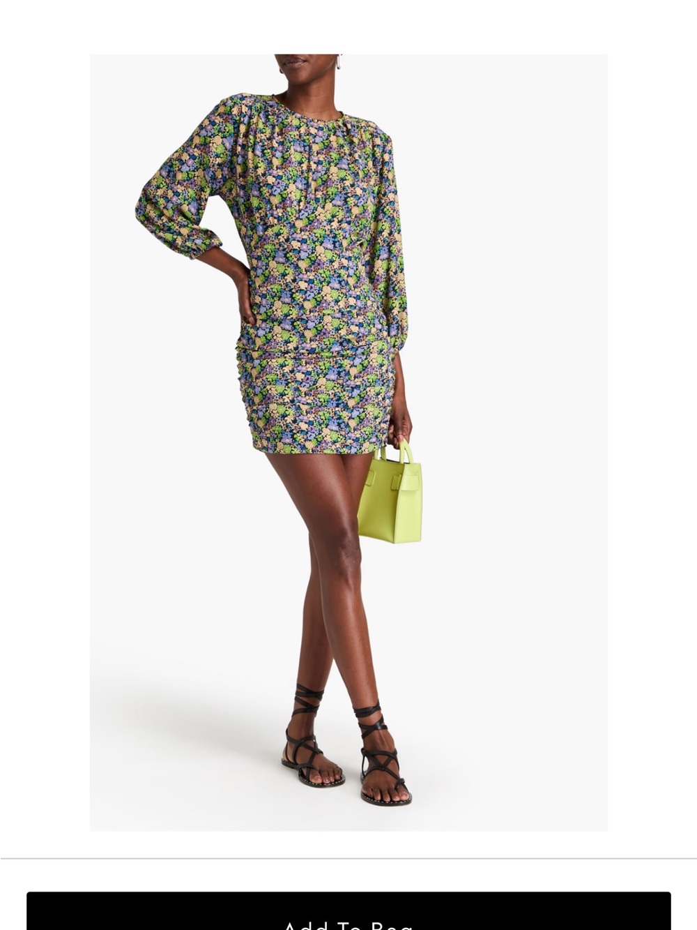 Maje Multicolor Floral Shift Dress with Puff Sleeves